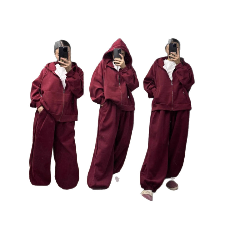 Damen nan übergroße Kapuzenjacke mit Reißverschluss und weite Jogginghose Lounge Set Drune