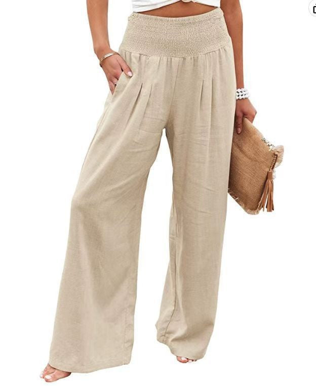 Damen lässige Palazzo-Hose mit elastischem Taillenbund und Seitentaschen Drune