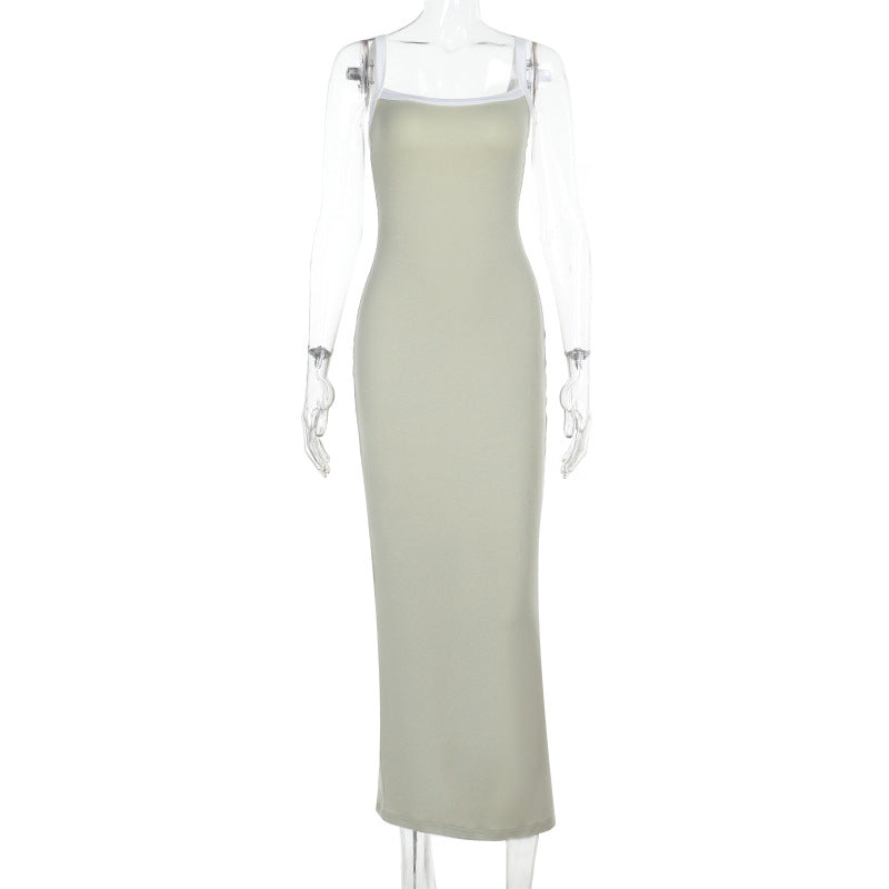 Damen elegantes Maxikleid mit schmalen Spaghettiträgern und figurbetontem Schnitt Drune