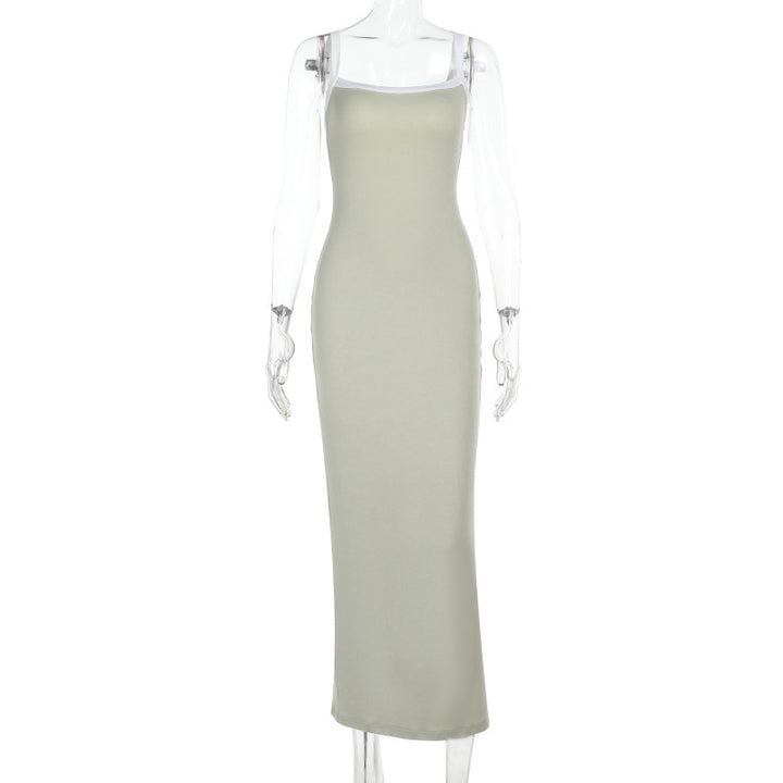 Damen elegantes Maxikleid mit schmalen Spaghettiträgern und figurbetontem Schnitt Drune