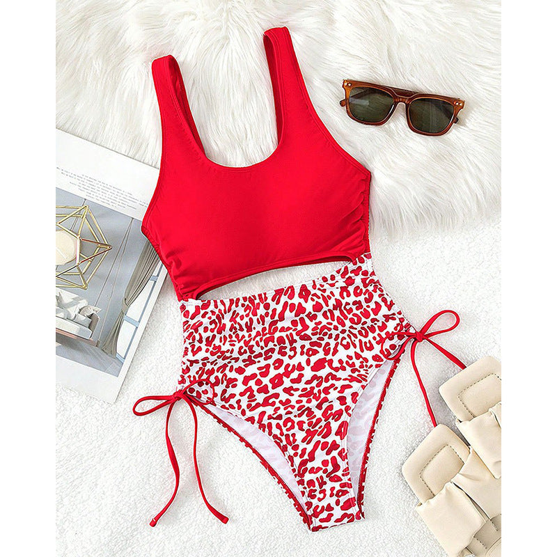Damen Cut-Out Badeanzug mit hoher Taille und animalischem Muster Drune
