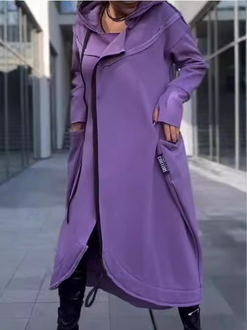 Damen modischer Kapuzenmantel mit Taschen und asymmetrischem Schnitt Drune