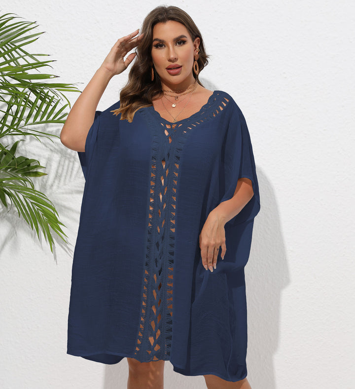 Damen Luftiger Strandkimono mit dekorativer Häkelspitze Drune