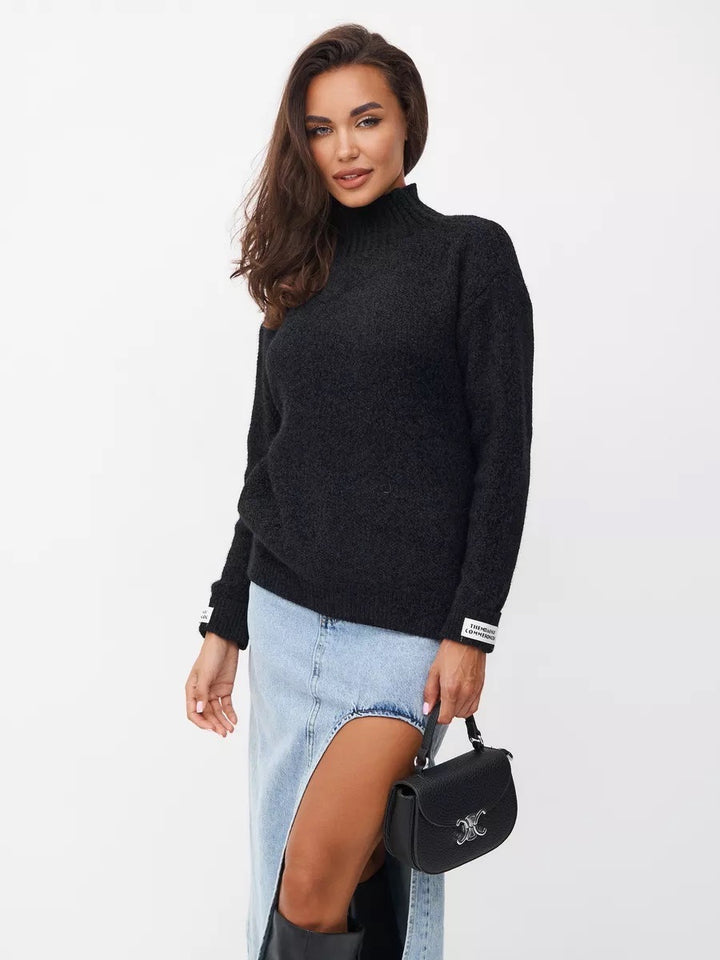 Damen Modischer Pullover mit hohem Kragen und strukturiertem Strick Drune
