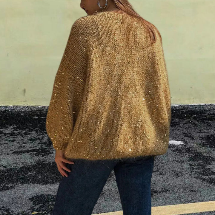 Damen Glitzernder Strickpullover mit weitem Schnitt und eleganten Akzenten Drune