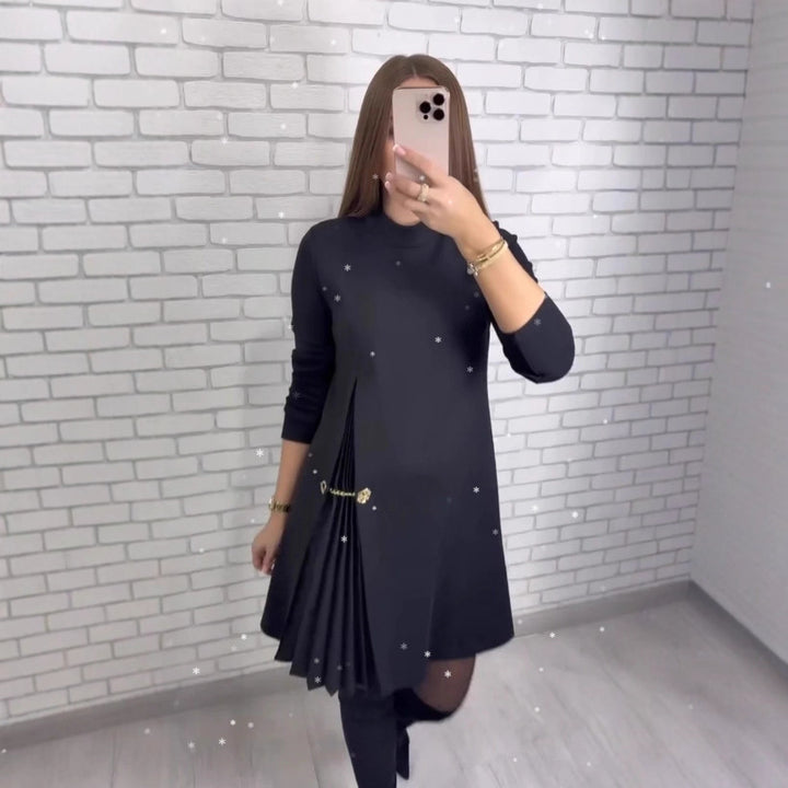 Damen Kleid mit elegantem Falten-Design und dekorativem Gurt Drune