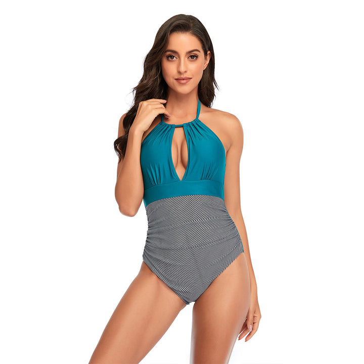 Damen Eleganter Einteiler Badeanzug mit tiefem V-Ausschnitt und geschmeidigem Stoff Drune