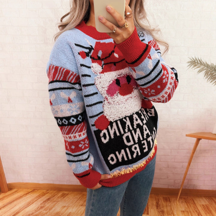 Damen Weihnachts-Pullover mit kreativem Rentier-Motiv und fröhlichem Design Drune