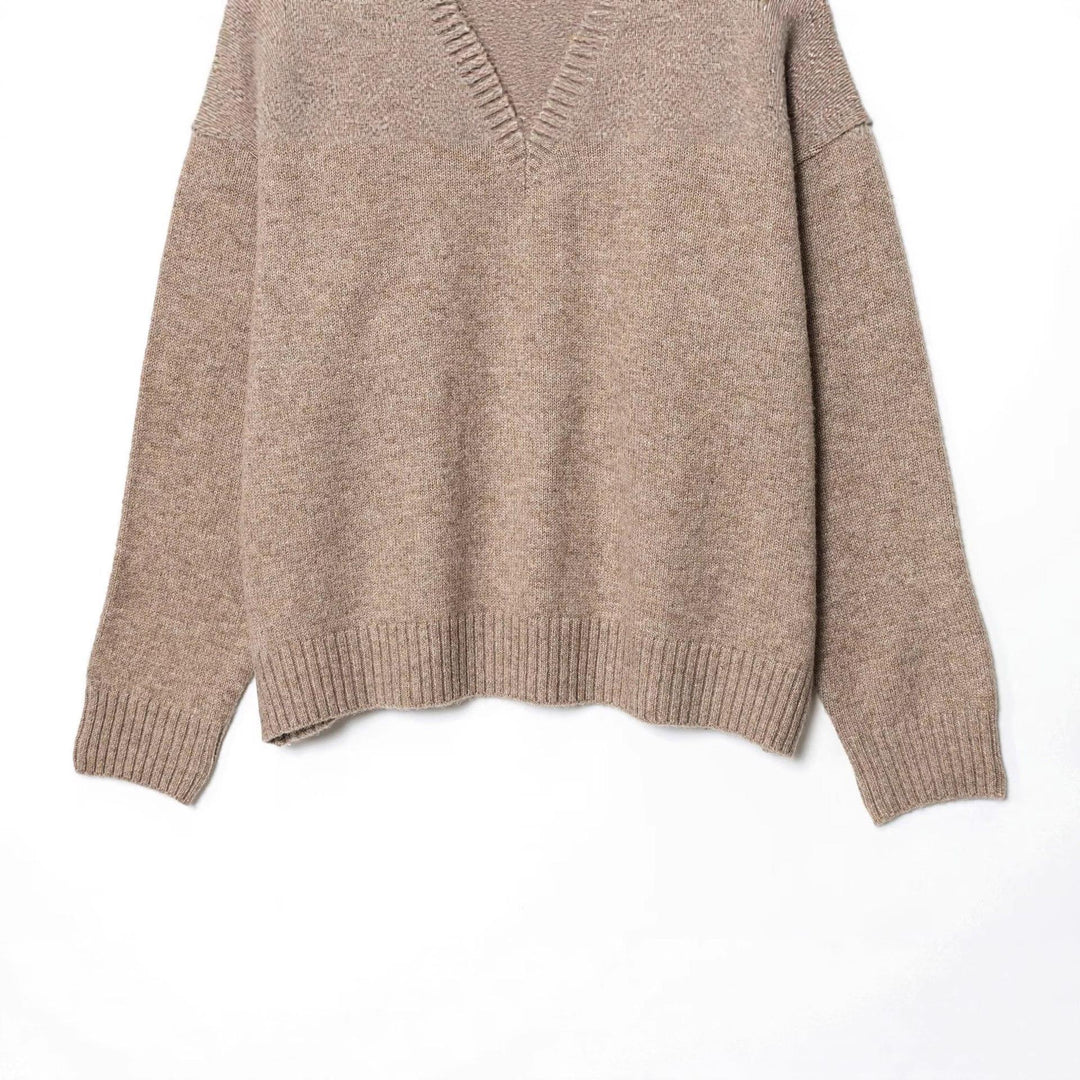 Damen Strickpullover mit V-Ausschnitt und weitem Schnitt Drune