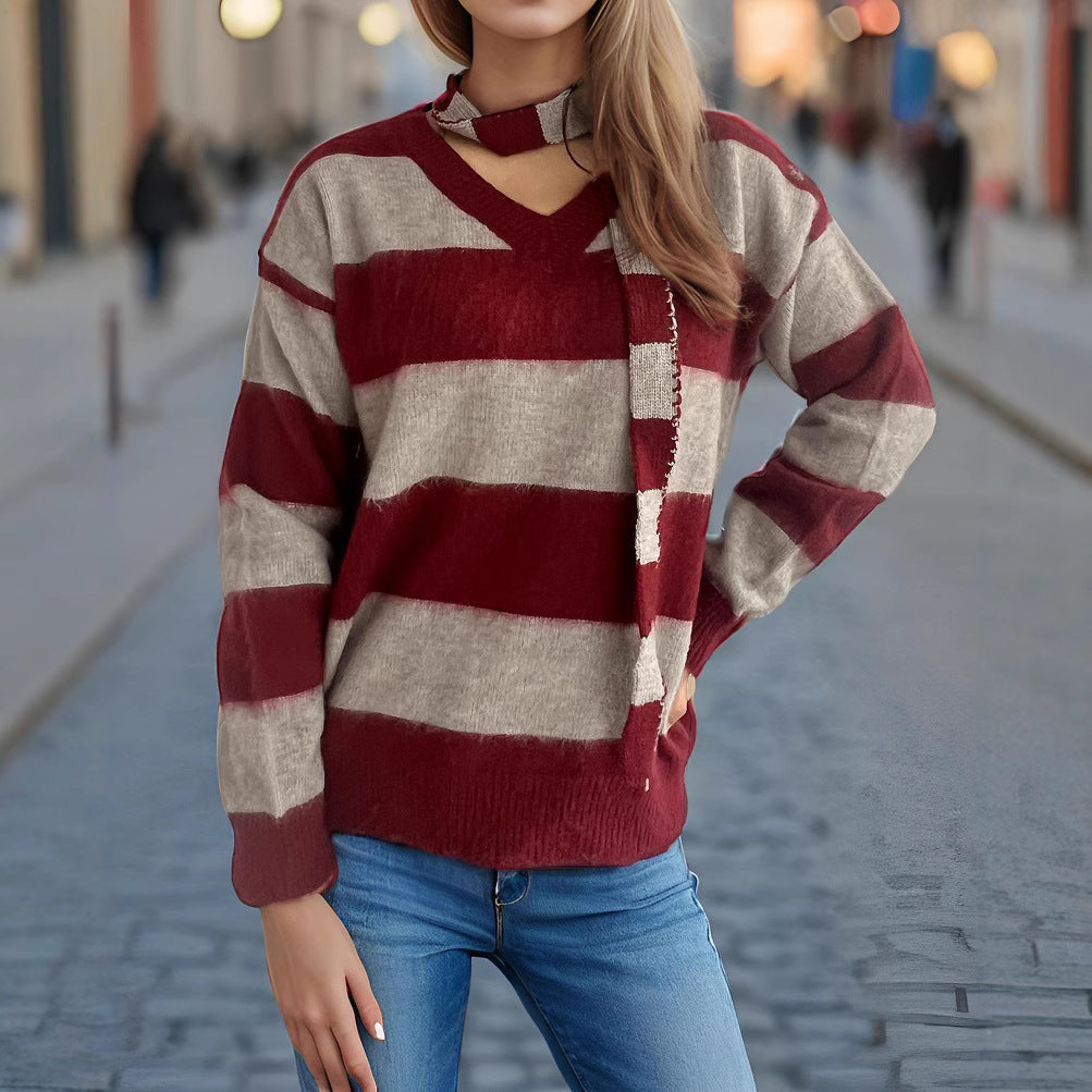 Damen lässiger Strickpullover mit besonderen Schlaufenakzenten Drune
