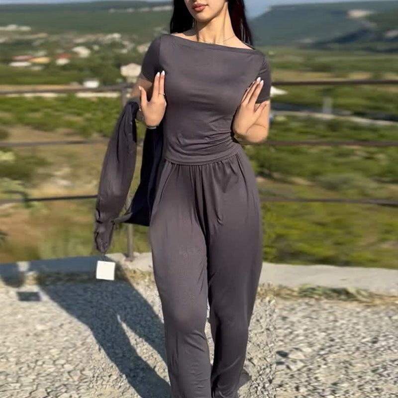 Damen lässiger Maxikleid-Anzug mit offenem Cardigan Drune