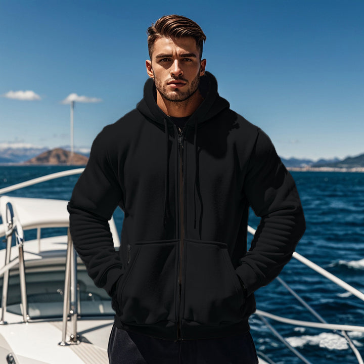 Herren gemütlicher Kapuzenpullover mit Reißverschluss und Taschen Drune