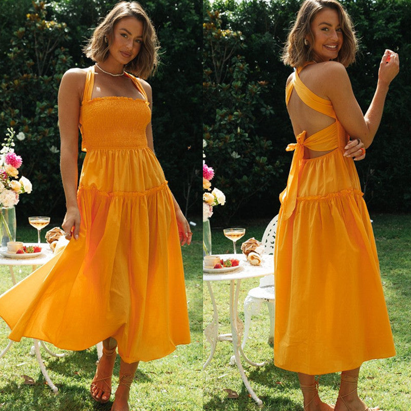 Damen Maxikleid mit tieferem Rückenausschnitt und seitlichen Schleifen Drune