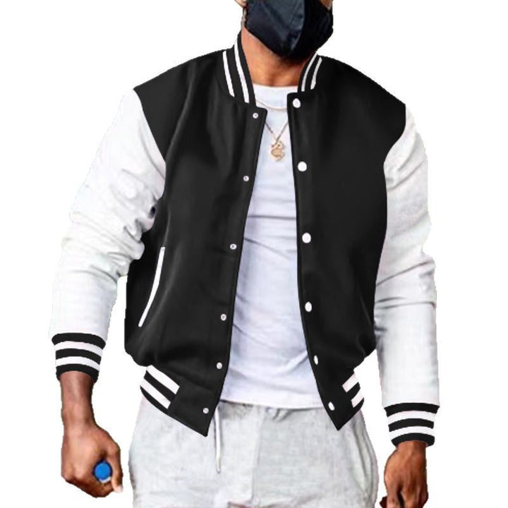 Herren nan varsity-Collegejacke im Retro-Bomberstil mit kontrastärmeln, gestreiften Rippbündchen und Druckknopfleiste Drune