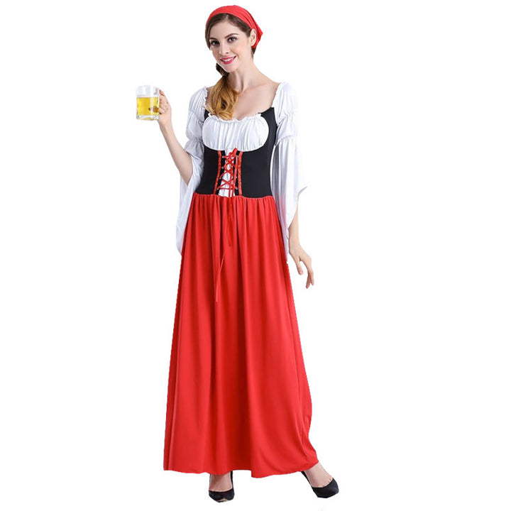 Damen nan Festival-Kostümkleid im Vintage-Bauernstil mit geschnürter Korsage und geraffter Off-Shoulder-Bluse Drune