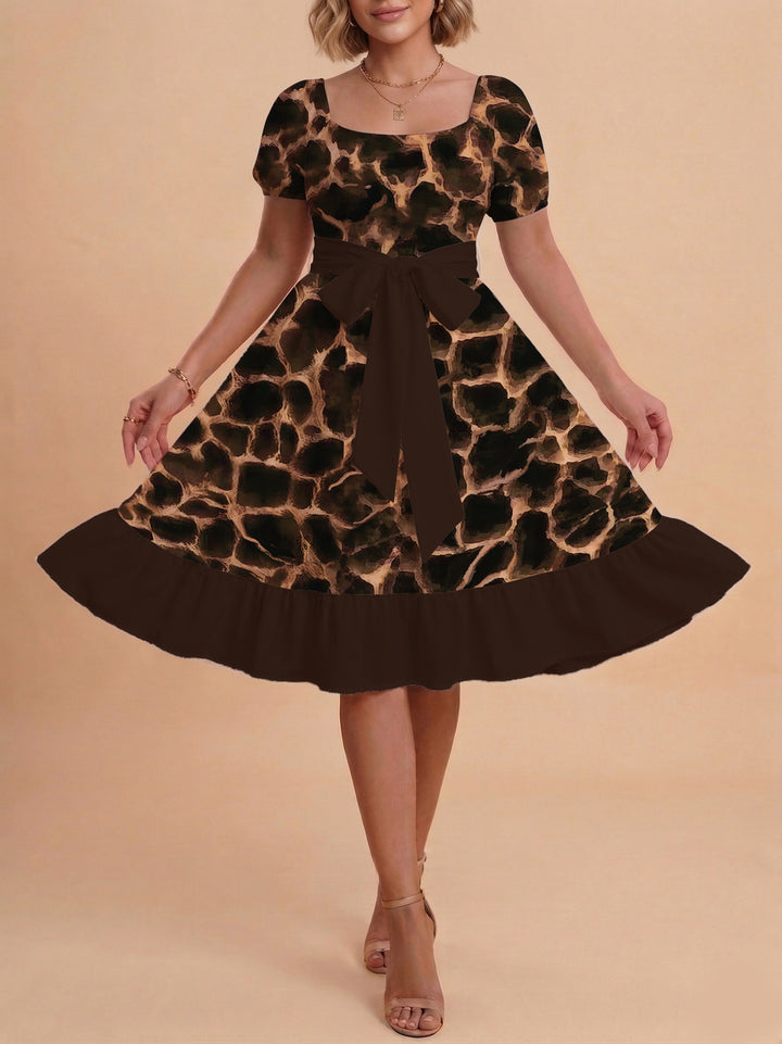 Damen schickes Glitzerkleid mit tailliertem Schnitt und Rüschensaum Drune