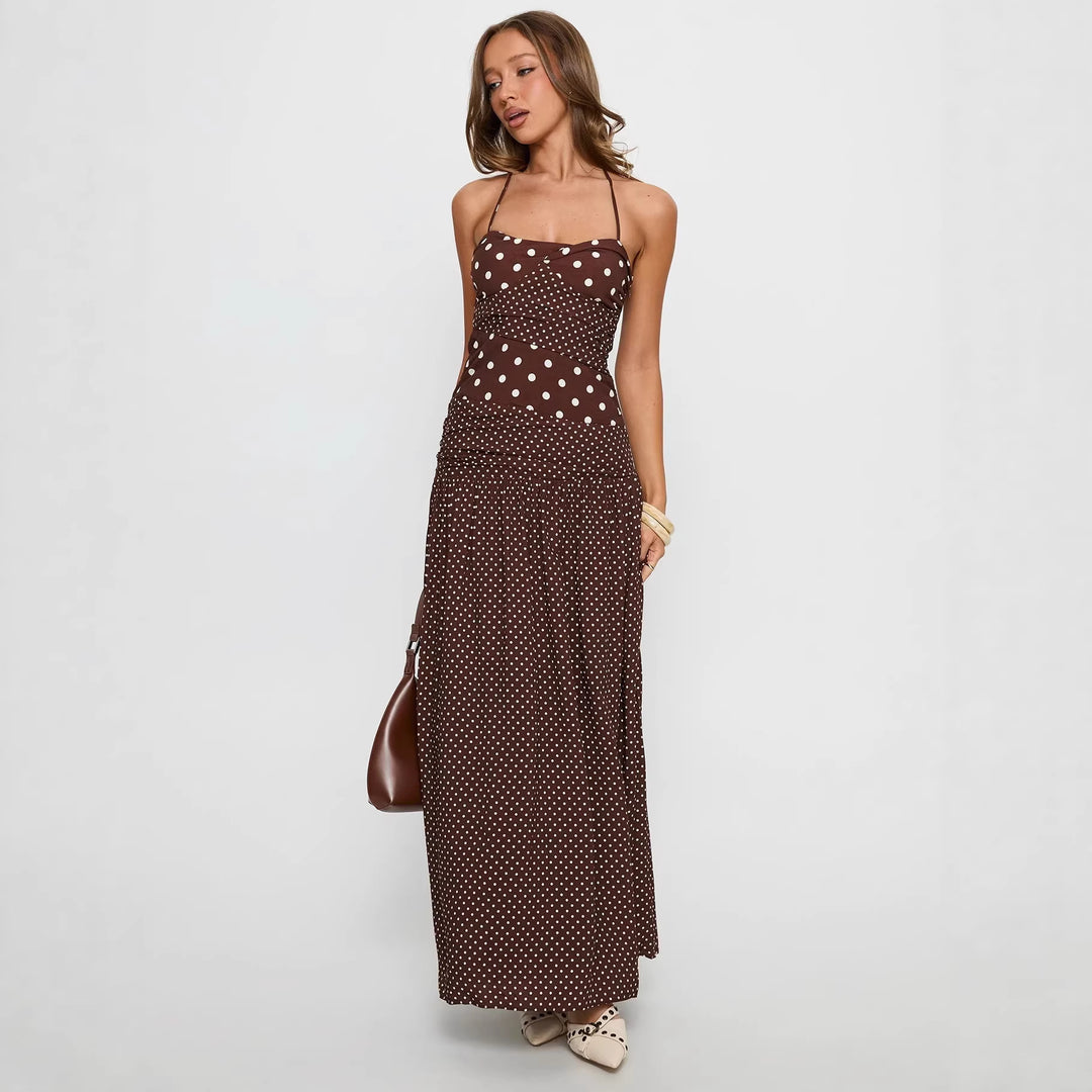Damen Maxikleid mit Punktedesign und asymmetrischem Schnitt Drune