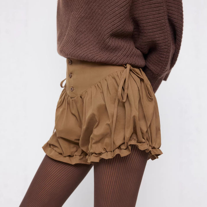 Damen modische Rüschen-Shorts mit hohen Bund und verstellbaren Kordeln Drune