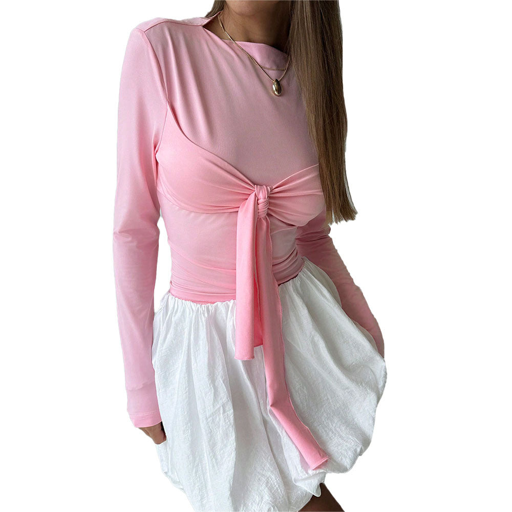 Damen Langarmtop mit verspieltem Knoten-Design und figurbetonender Silhouette Drune