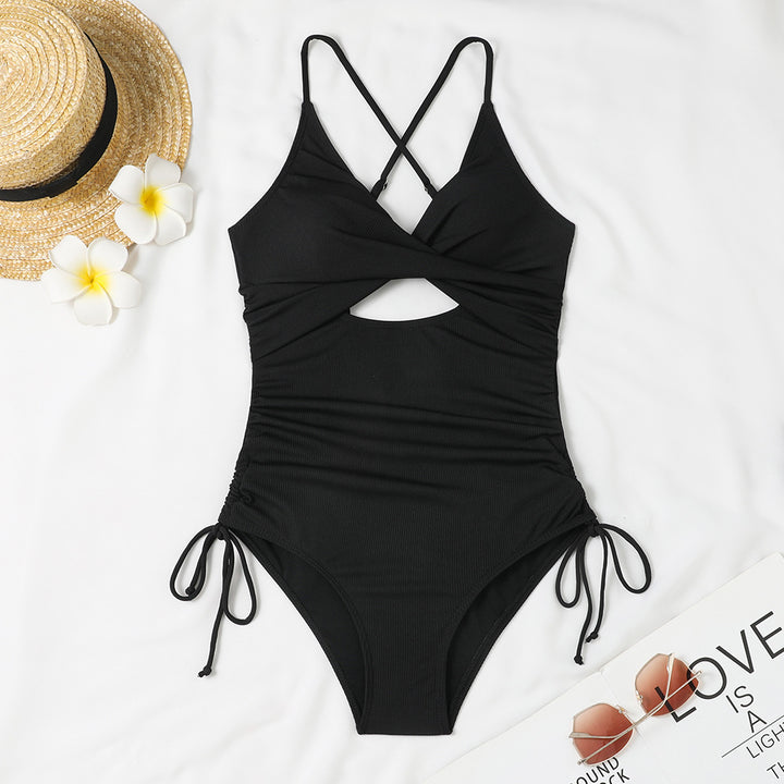 Damen Einteiler Badeanzug mit raffiniertem Wickeldesign und modischem Cut-Out Drune