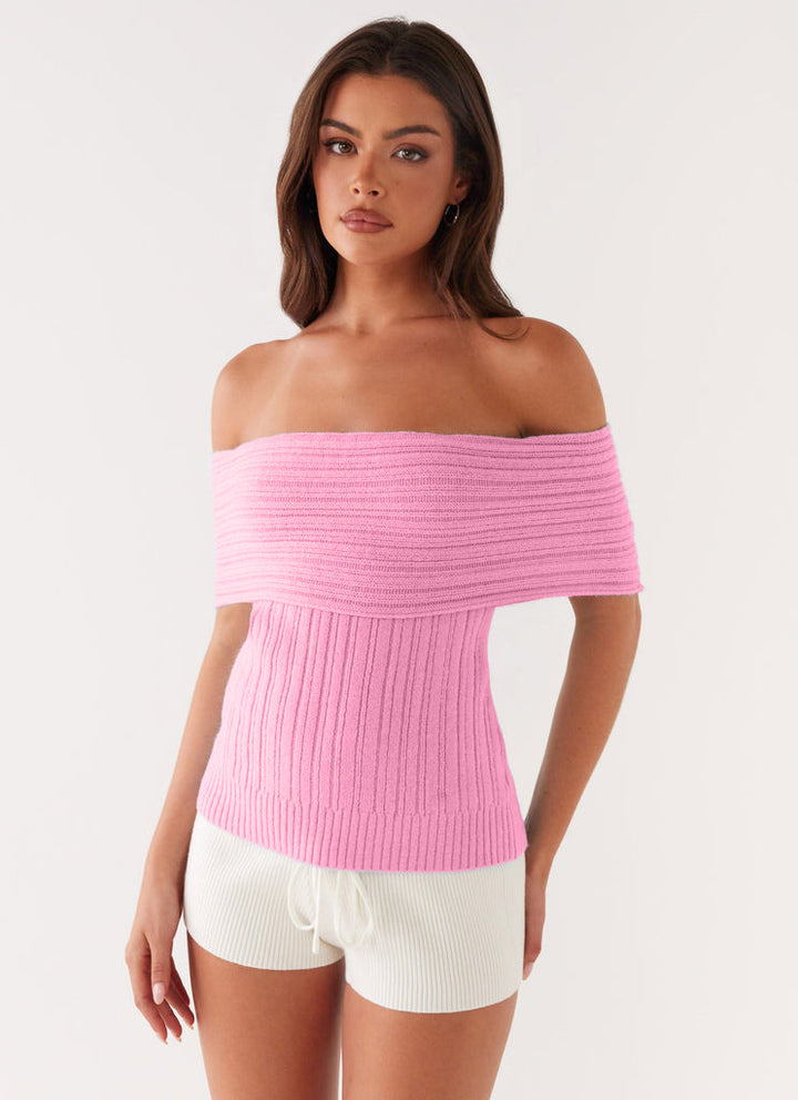 Damen Off-Shoulder Strickoberteil mit Rippstruktur Drune