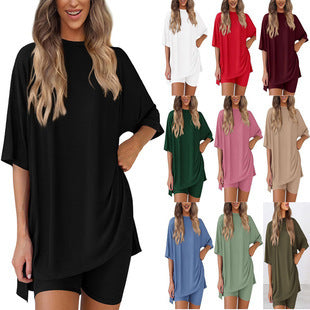 Damen Lässiges Lounge-Set mit übergroßem Oberteil und kurzen Hosen Drune