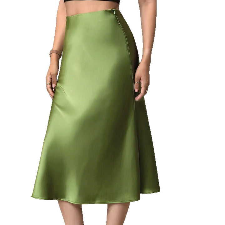 Damen Eleganter Satin-Midirock mit hohem Schnitt und fließendem Fall Drune