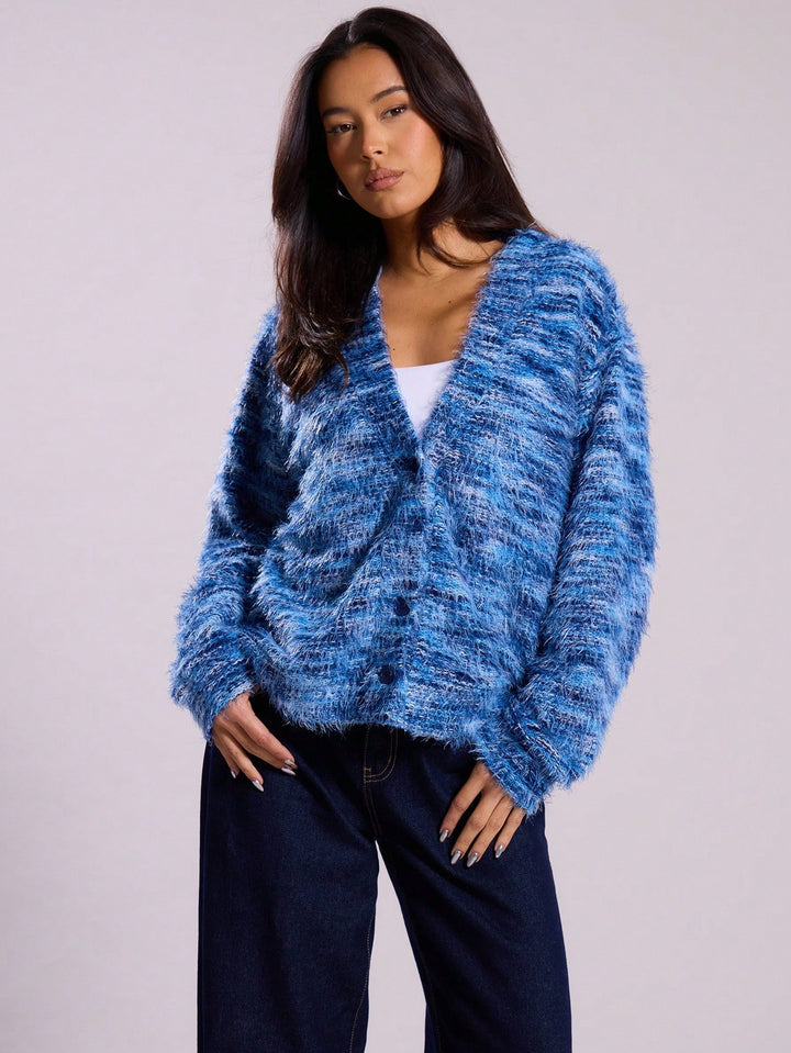 Damen lässiger Cardigan aus Flauschigem Strukturgewebe Drune