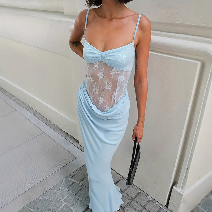 Damen Elegantes Maxikleid mit transparenten Spitzendetails und figurbetontem Schnitt Drune