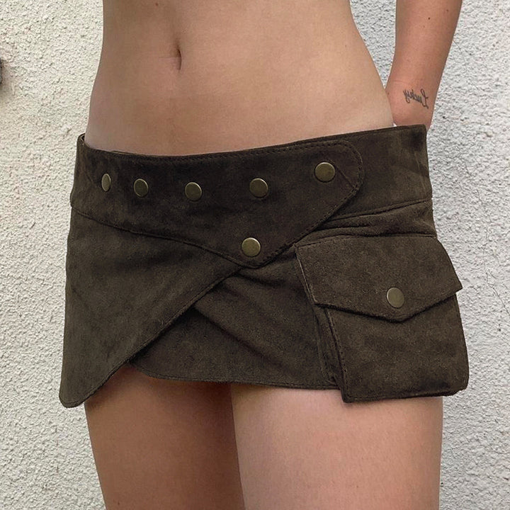 Damen modischer Kurzrock mit funktionalen Taschen und Knopfdetails Drune