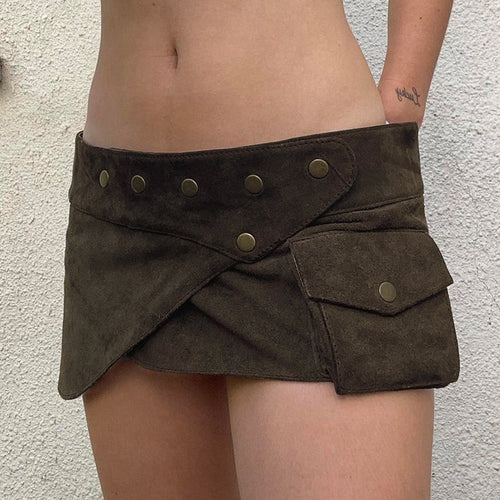 Damen modischer Kurzrock mit funktionalen Taschen und Knopfdetails Drune
