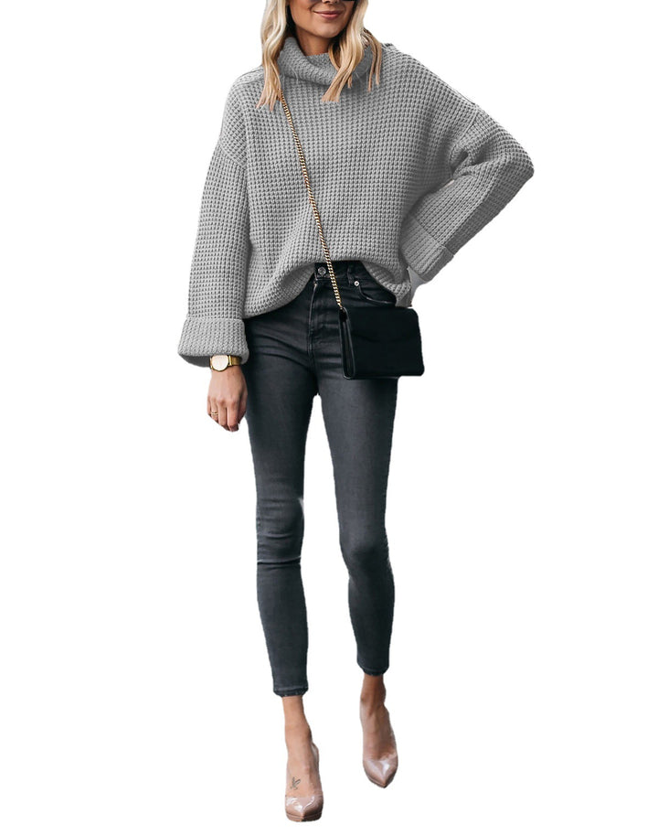 Damen Grobstrickpullover mit weit geschnittenen Ärmeln und hohem Kragen Drune