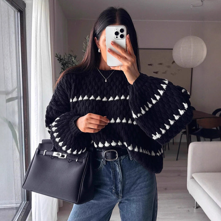Damen Grobstrukturierter Pullover mit weitem Arm Drune