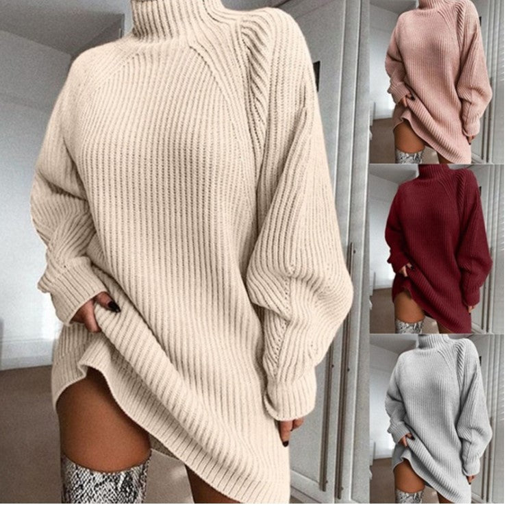 Damen Großer Strickpullover mit hohem Kragen und weiten Ärmel Drune