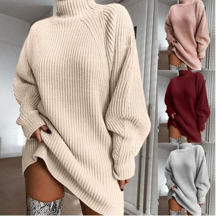 Damen Großer Strickpullover mit hohem Kragen und weiten Ärmel Drune