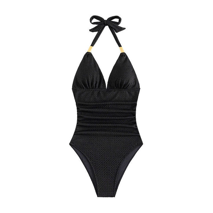 Damen Eleganter V-Ausschnitt Einteiler Badeanzug Drune