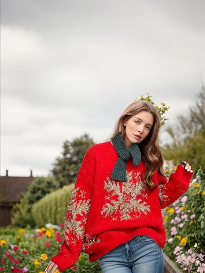 Damen Strickpullover mit festlichem Motiv und lässigem Schnitt Drune