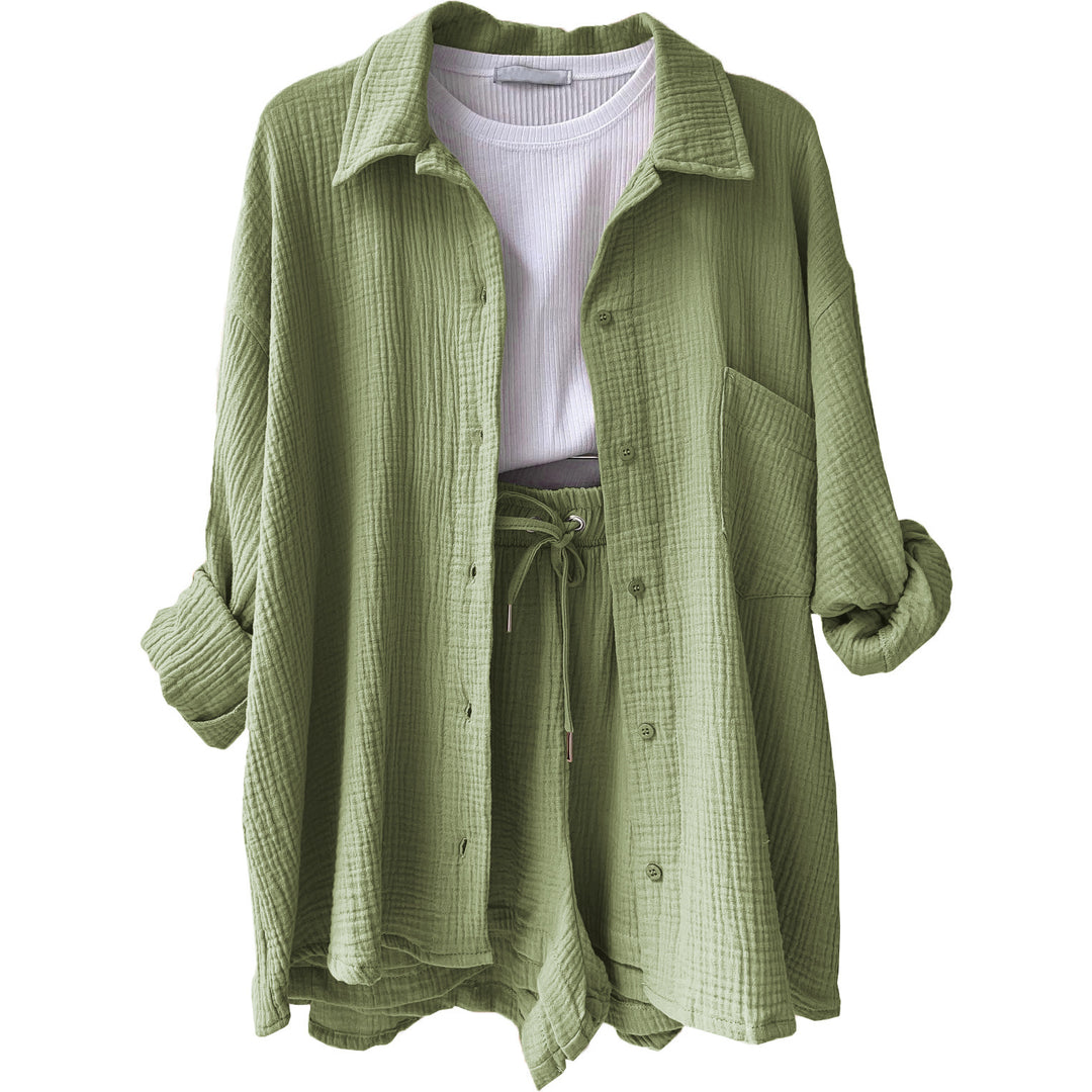 Damen lässiges Sommer-Outfit mit moderner Knopfleiste und elastischem Bund Drune