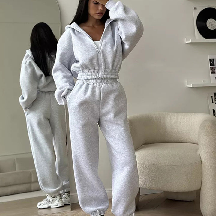 Damen Sportlicher Fleece-Jumpsuit mit Kapuze und weitem Schnitt Drune