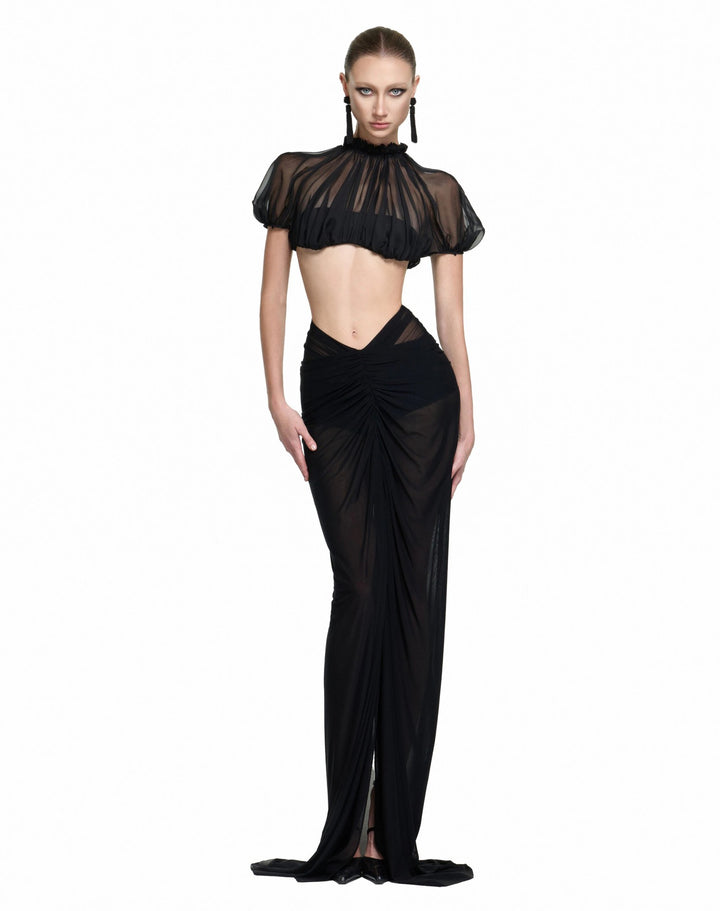Damen Elegantes transparents Maxikleid mit ärmelloser Silhouette Drune