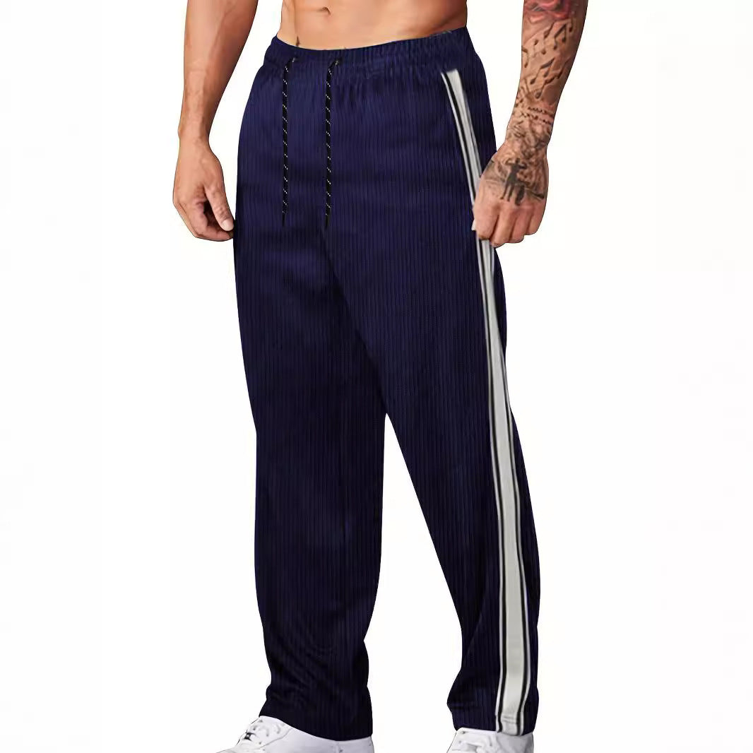 Herren nan gerippte Relax-Jogginghose mit weitem Bein, seitlicher Paspel und elastischem Kordelbund Drune