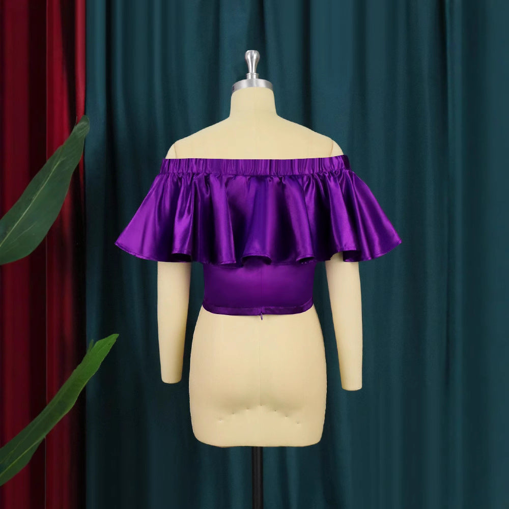 Damen Off-Shoulder Top mit voluminösem Rüschenkragen Drune
