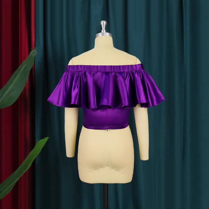 Damen Off-Shoulder Top mit voluminösem Rüschenkragen Drune