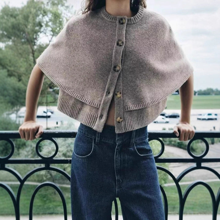 Damen Strick-Cape mit eleganter Knopfleiste Drune