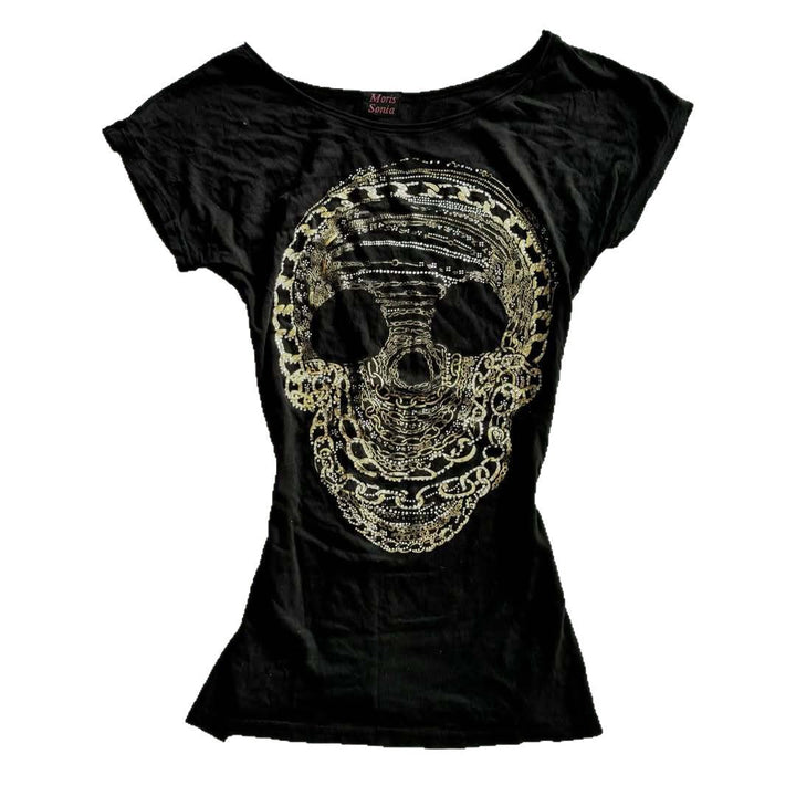 Damen T-Shirt mit schickem Skelettmotiv und Glitzerakzenten Drune