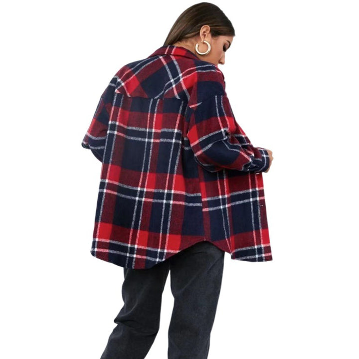 Damen Flanellhemdjacke mit modischem Karomuster und bequemen Schnürdetails Drune