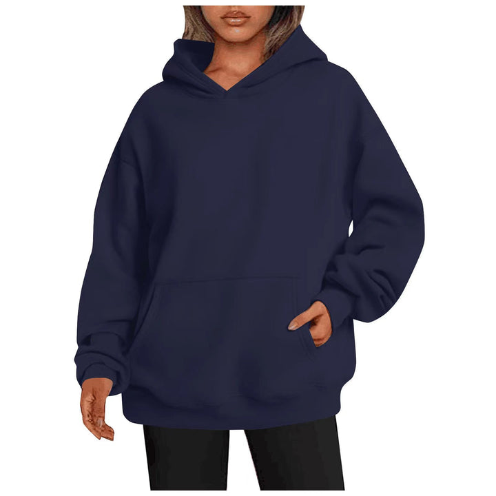 Damen nan Longline-Oversize Hoodie mit tiefer Schulter, verstärkter Kängurutasche und geripptem Saum Drune