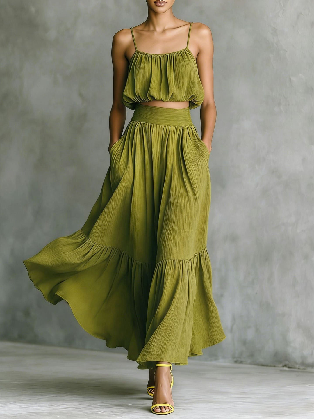 Damen Sommerliches Zweiteiler-Kleid mit fließendem Schnitt und praktischen Taschen Drune