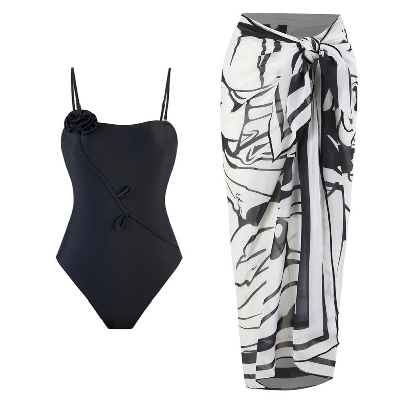 Damen Einteiler Badeanzug mit floralem Design und passendem Strandüberwurf Drune