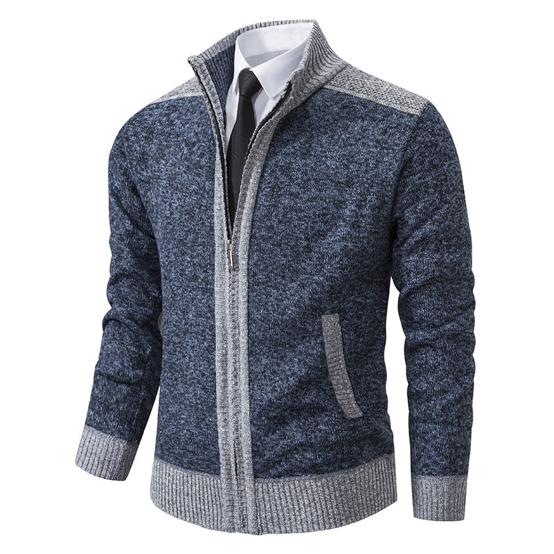 Herren nan strukturierter Strickcardigan mit Stehkragen und durchgehendem Reißverschluss Drune